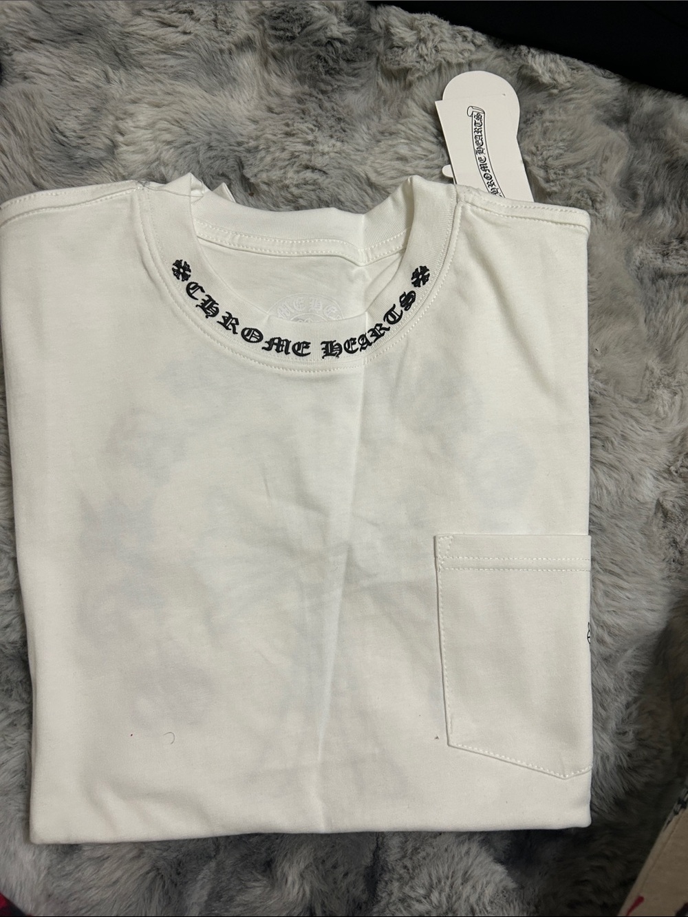 Chrome Hearts Black-on-White Neck Logo Pocket Tee